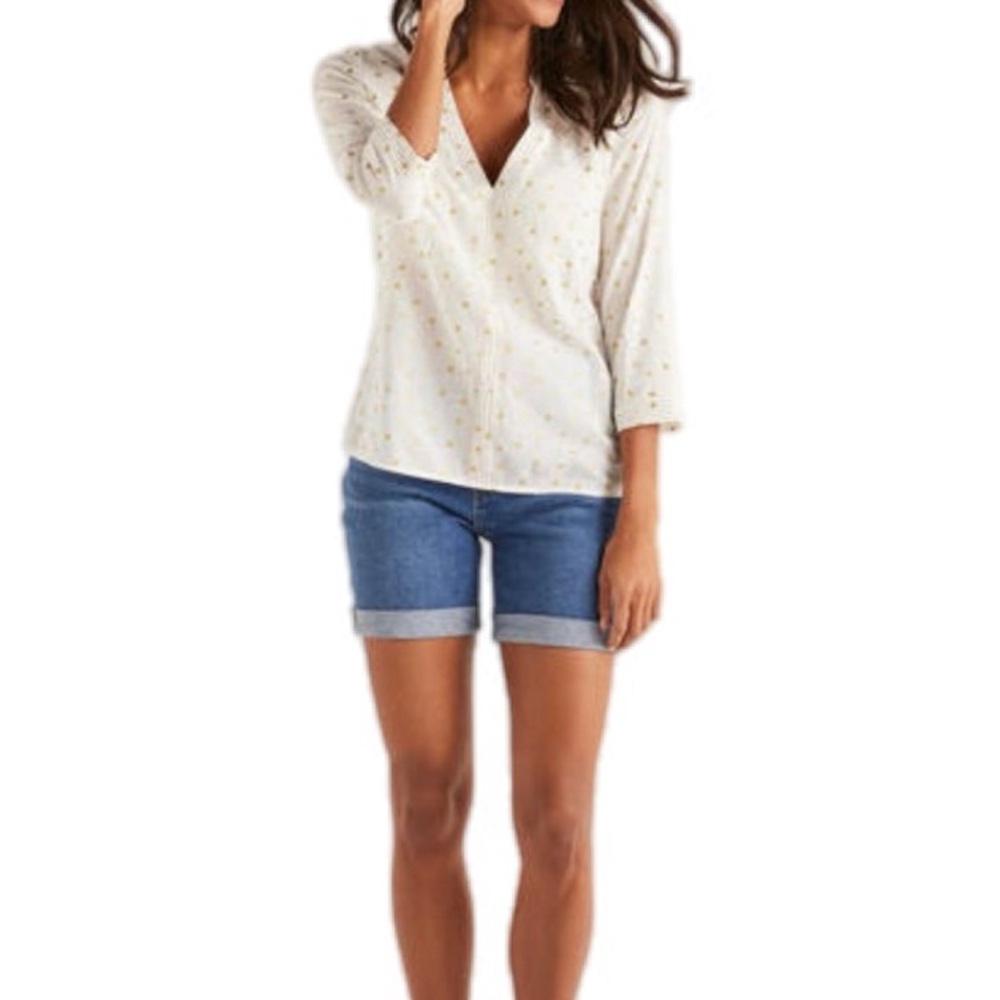 Boden Rosanna Embroidered Top w/ Gold Foil Dots